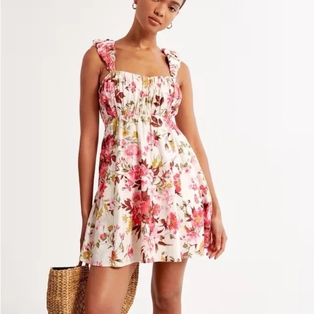 Abercrombie & Fitch Pink Floral Puff Strap Babydoll Mini Dress